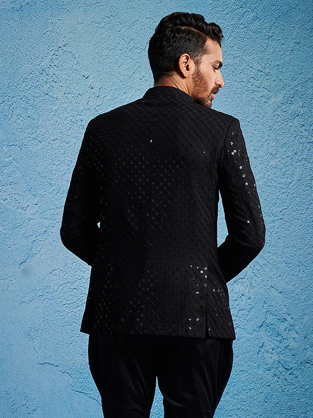 VASTRAMAY Men's Black Schiflli Jodhpuri