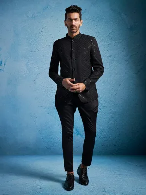 VASTRAMAY Men's Black Schiflli Jodhpuri