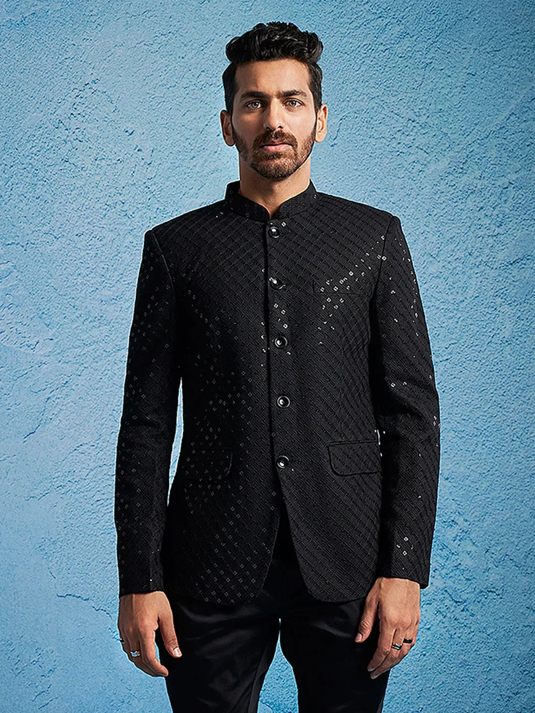 VASTRAMAY Men's Black Schiflli Jodhpuri