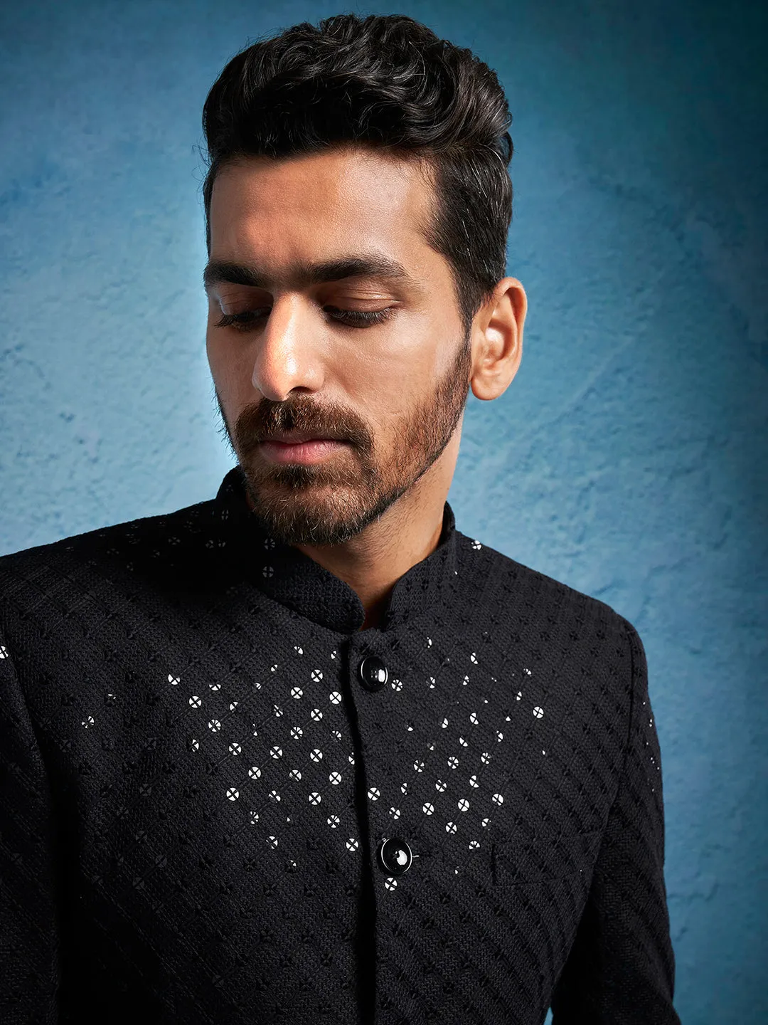 VASTRAMAY Men's Black Schiflli Jodhpuri