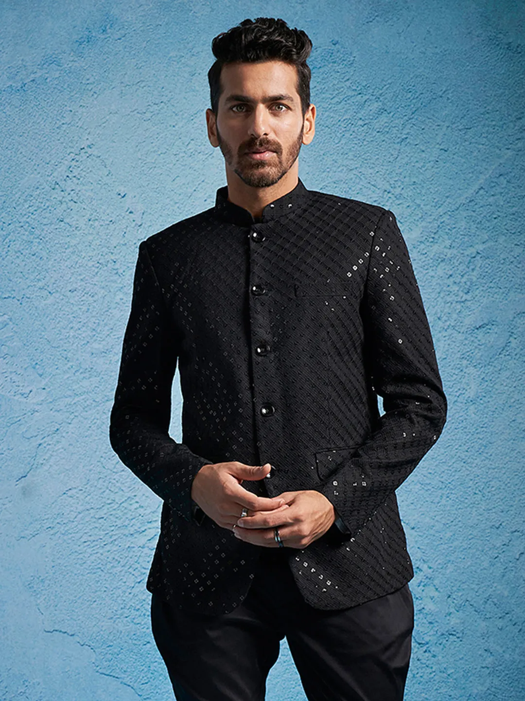 VASTRAMAY Men's Black Schiflli Jodhpuri