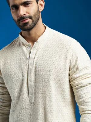 VASTRAMAY Men's Cream Georgette Kurta