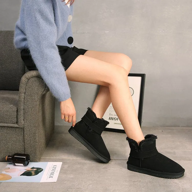 Velvet Warm Round Toe Flat Short Irregular Cut Winter Snow Boots
