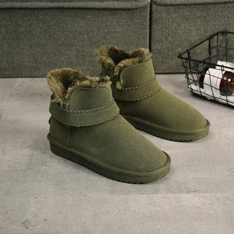 Velvet Warm Round Toe Flat Short Irregular Cut Winter Snow Boots