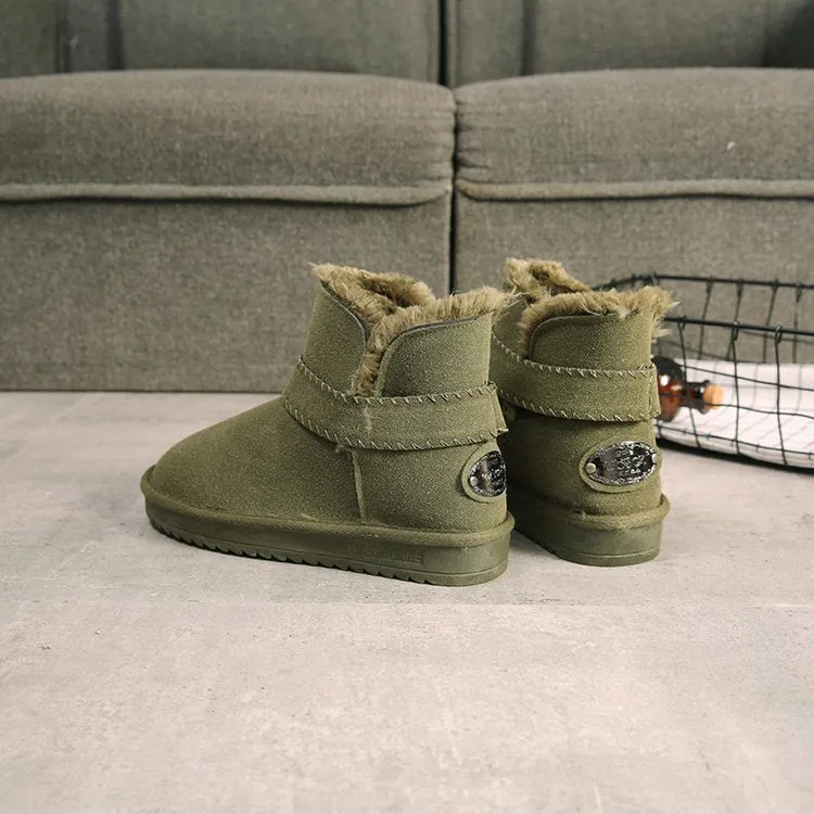 Velvet Warm Round Toe Flat Short Irregular Cut Winter Snow Boots