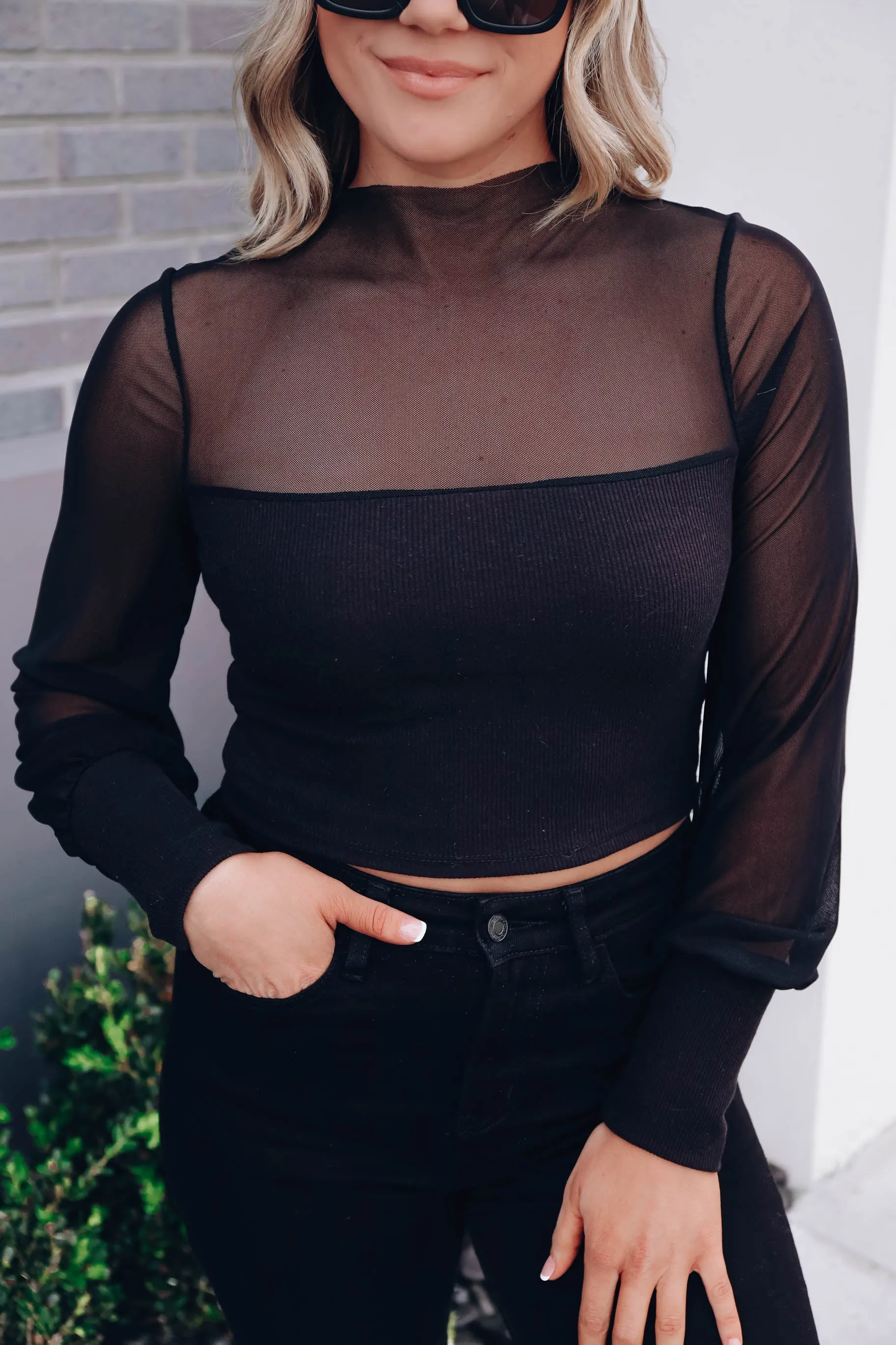 Venus Mesh Crop Top - Black