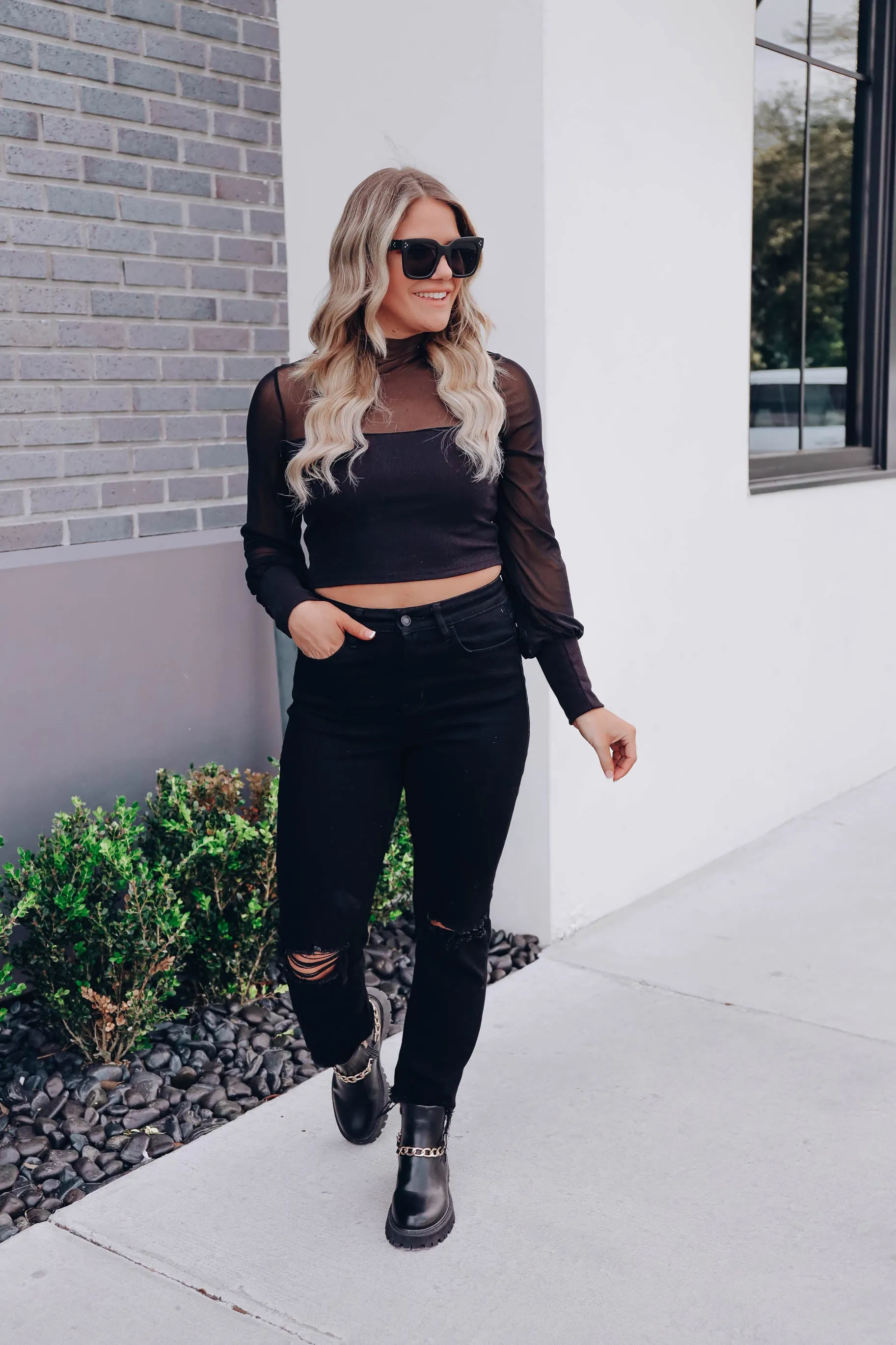 Venus Mesh Crop Top - Black