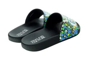 Versace Jeans Couture Electric Blue Floral Signature Print Wide Strap Slide -