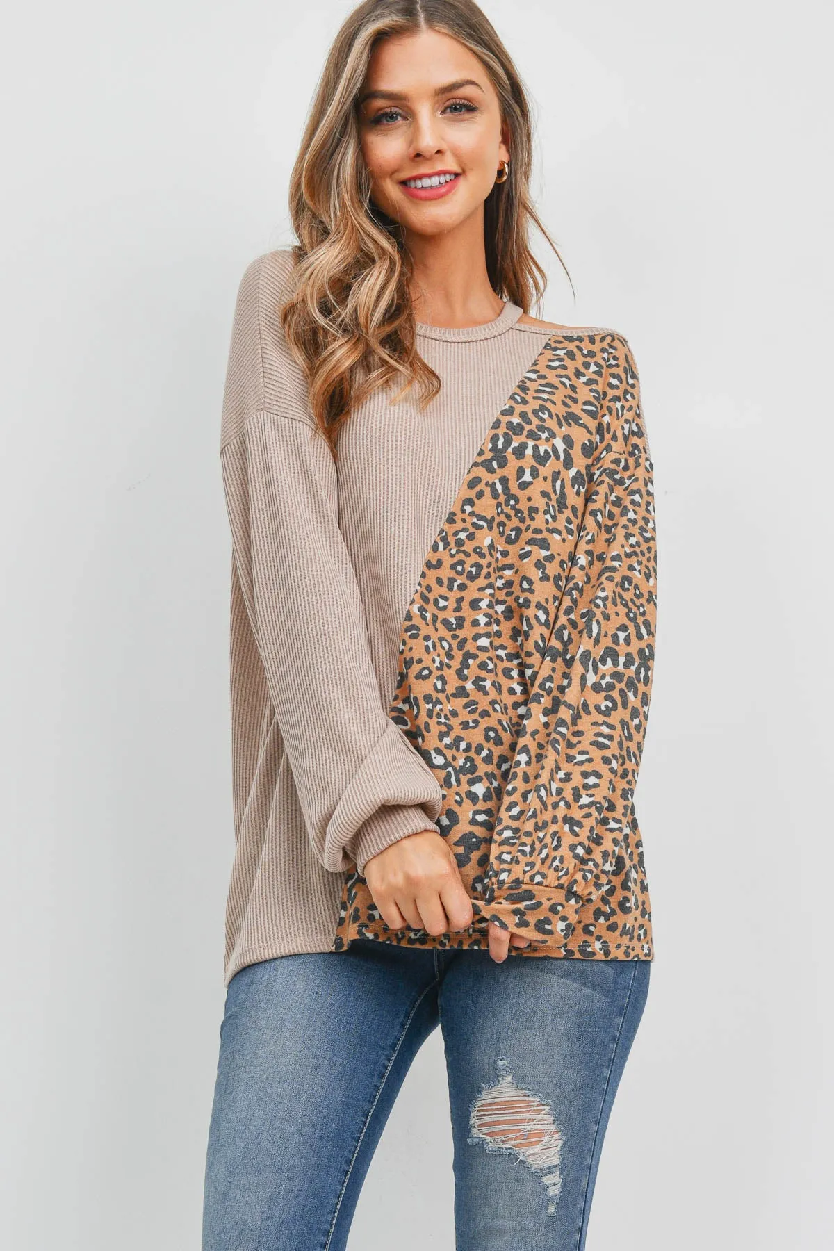 Vertical Leopard Contrast Bella Rib Top