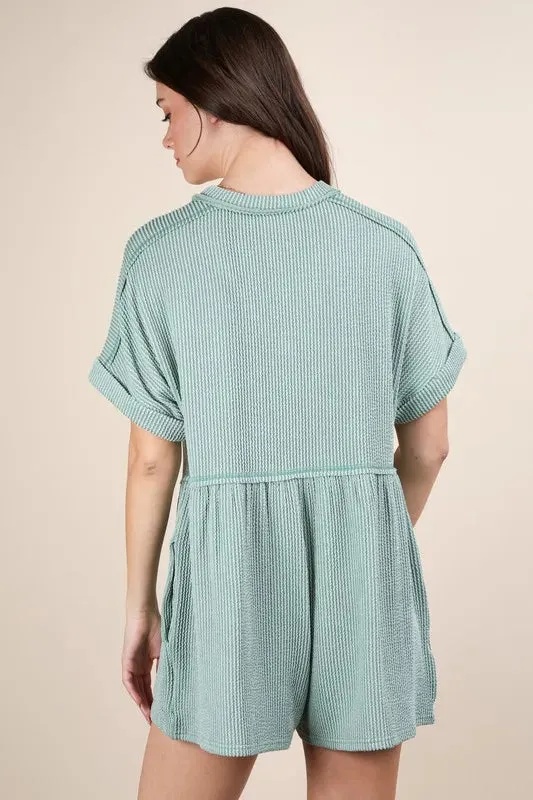 VERY J Two Tone Ribbed Knit Comfy Casual Romper