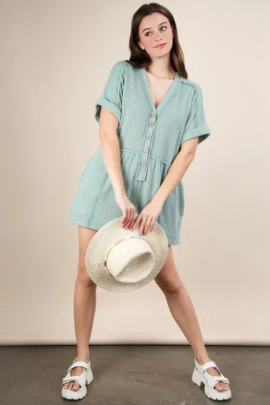 VERY J Two Tone Ribbed Knit Comfy Casual Romper