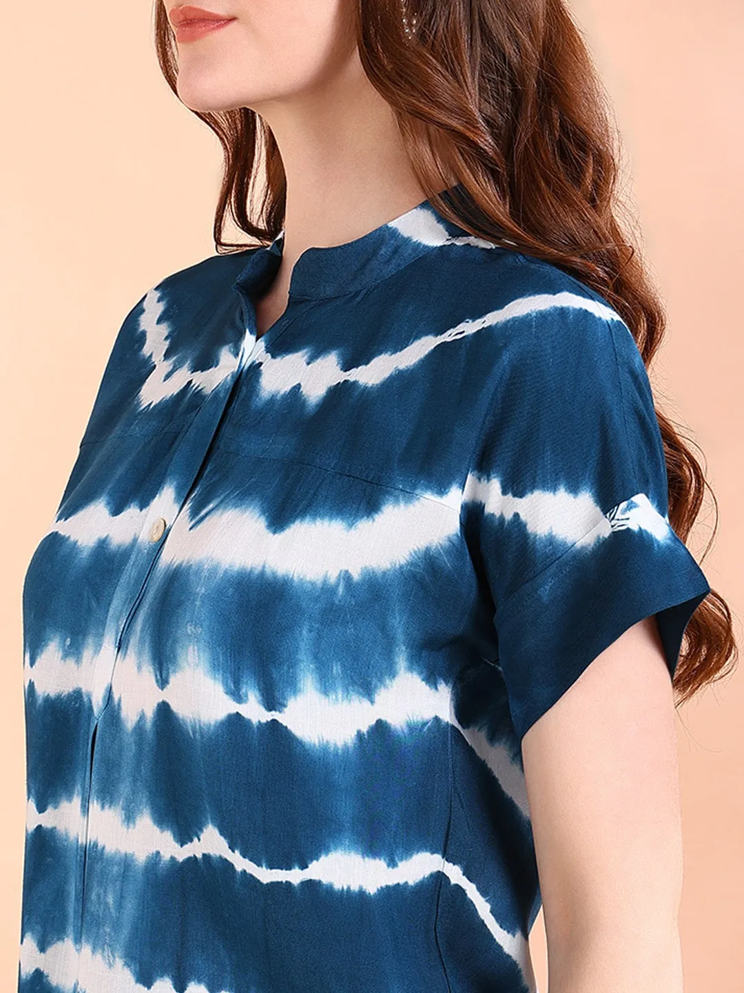 Vibrant Navy Blue Tie-Dye Everywhere Top In Soft Rayon