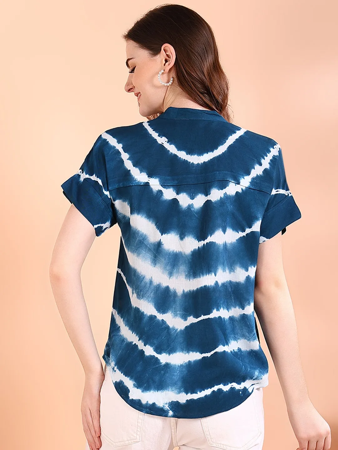 Vibrant Navy Blue Tie-Dye Everywhere Top In Soft Rayon