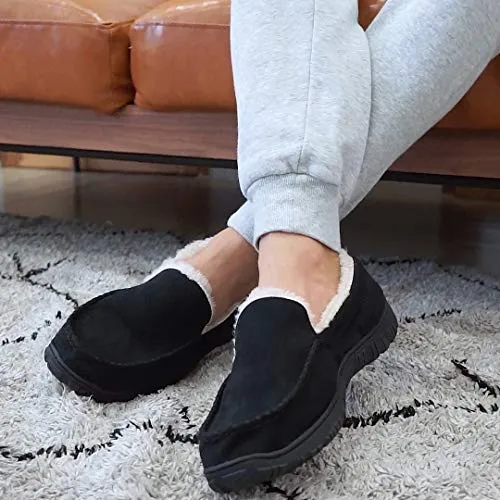 VLLY Slippers for Men Pile Lined Microsuede Bedroom Outdoor Slip On Moccasin Slippers Size for 11 Brown