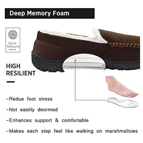 VLLY Slippers for Men Pile Lined Microsuede Bedroom Outdoor Slip On Moccasin Slippers Size for 11 Brown
