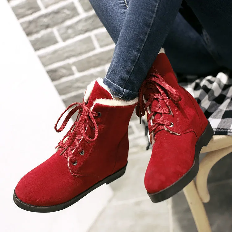 Warm Suede Round Toe Lace Up Short Martin Boots