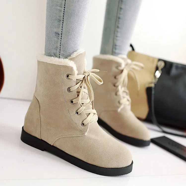 Warm Suede Round Toe Lace Up Short Martin Boots