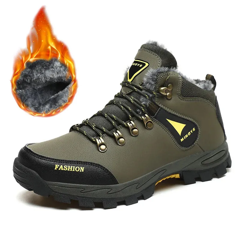 Waterproof Leather Lace-Up Snow Boots with Super Warm Fleece Lining for Men