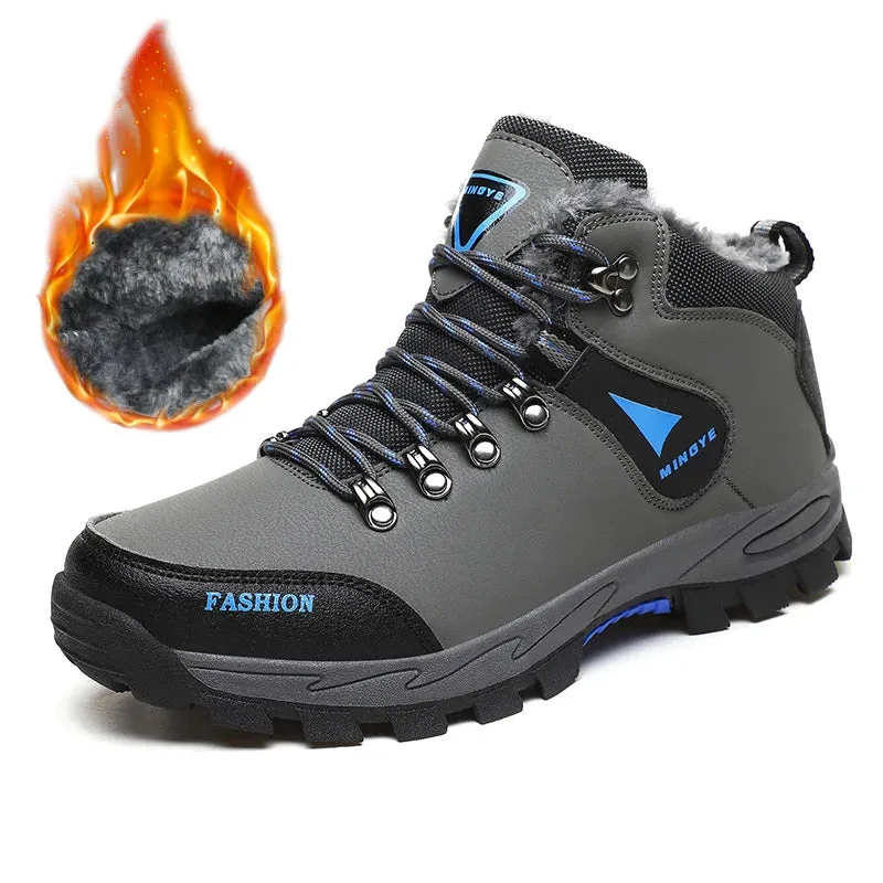 Waterproof Leather Lace-Up Snow Boots with Super Warm Fleece Lining for Men