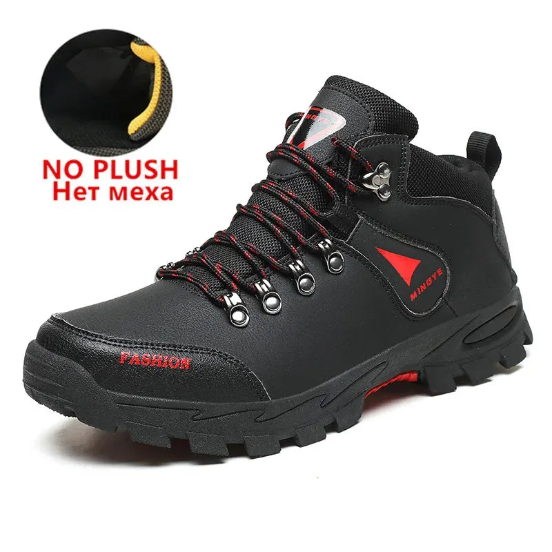 Waterproof Leather Lace-Up Snow Boots with Super Warm Fleece Lining for Men