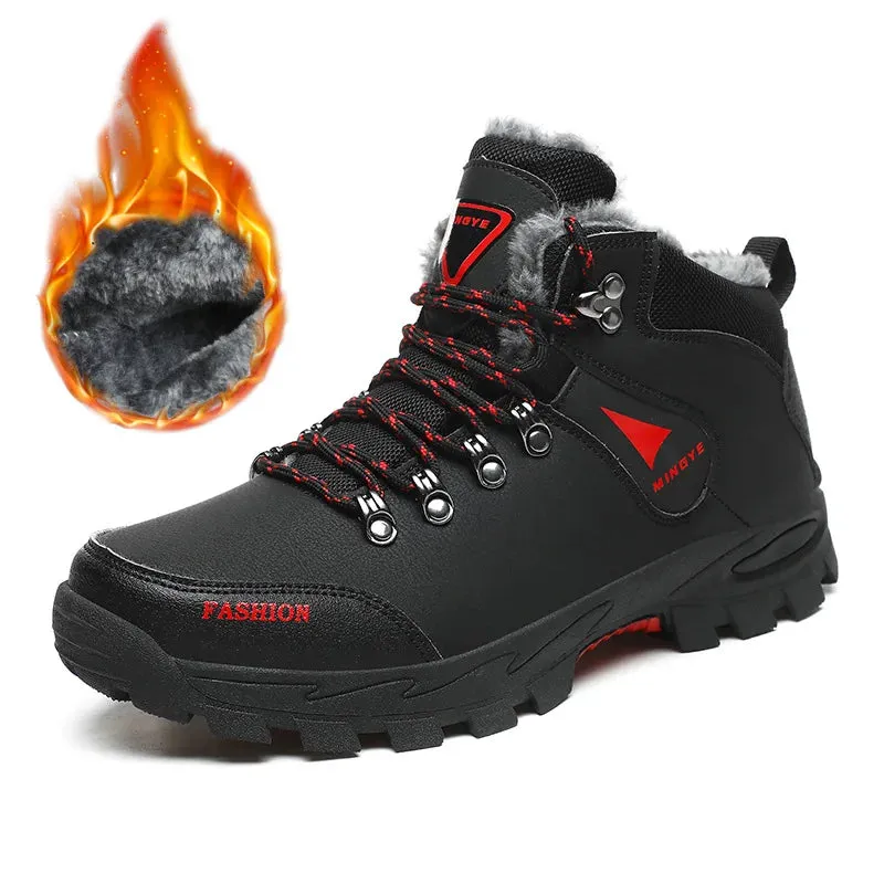 Waterproof Leather Lace-Up Snow Boots with Super Warm Fleece Lining for Men