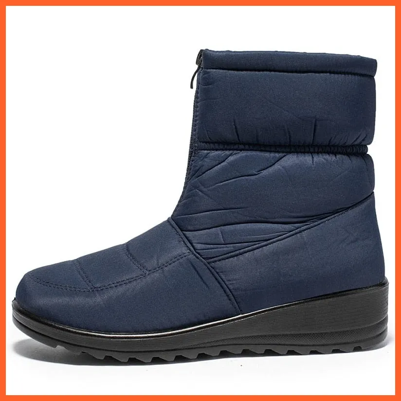 Waterproof Snow Boots For Women | Winter Warm Plush Front Zipper Non Slip Cotton Padded Shoes