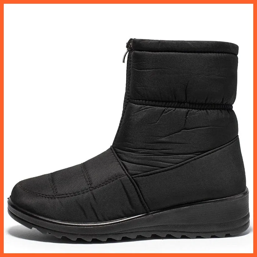 Waterproof Snow Boots For Women | Winter Warm Plush Front Zipper Non Slip Cotton Padded Shoes