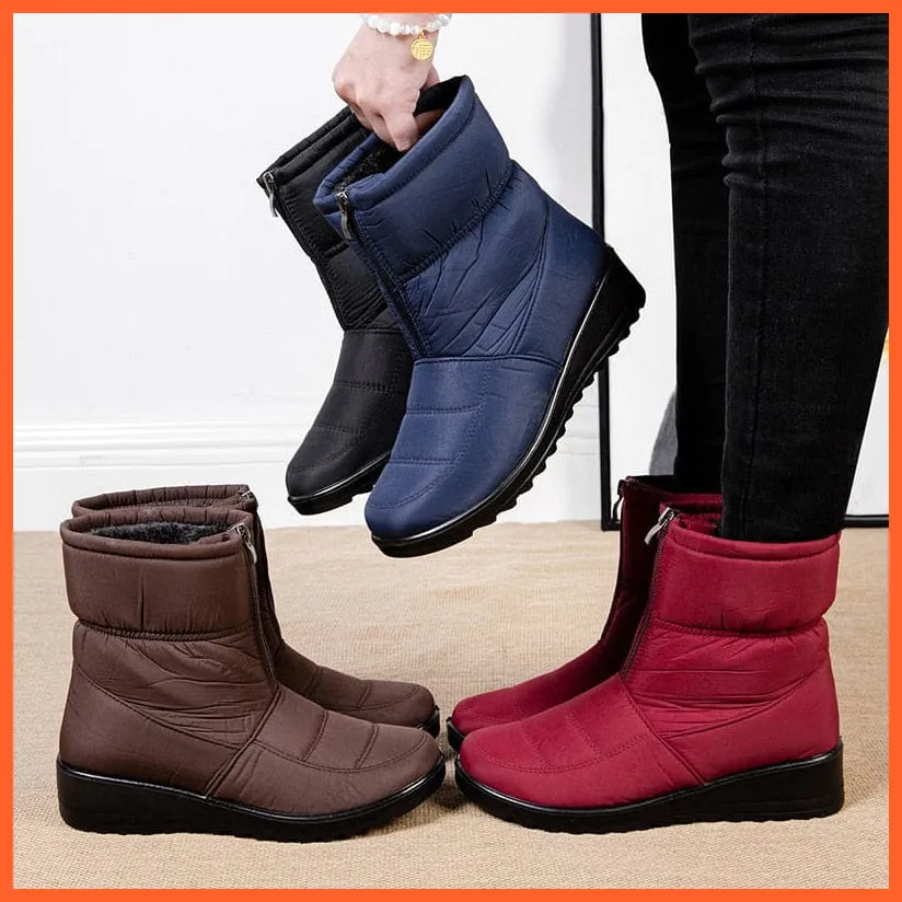 Waterproof Snow Boots For Women | Winter Warm Plush Front Zipper Non Slip Cotton Padded Shoes