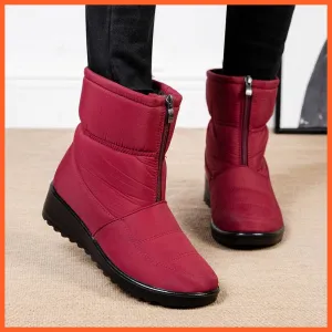 Waterproof Snow Boots For Women | Winter Warm Plush Front Zipper Non Slip Cotton Padded Shoes