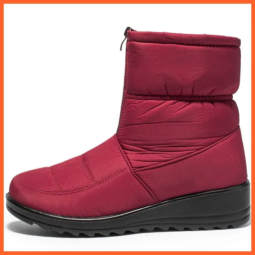 Waterproof Snow Boots For Women | Winter Warm Plush Front Zipper Non Slip Cotton Padded Shoes