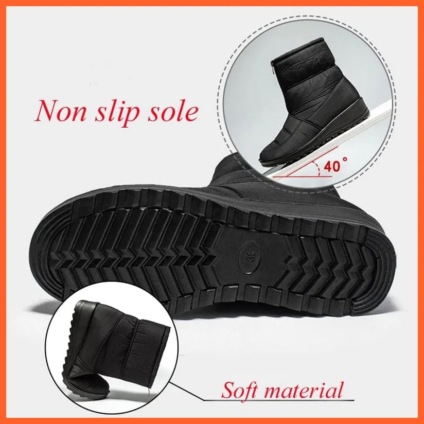 Waterproof Snow Boots For Women | Winter Warm Plush Front Zipper Non Slip Cotton Padded Shoes