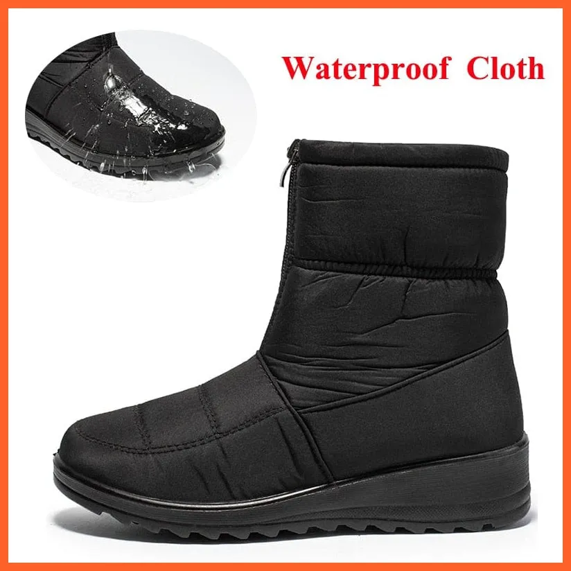 Waterproof Snow Boots For Women | Winter Warm Plush Front Zipper Non Slip Cotton Padded Shoes