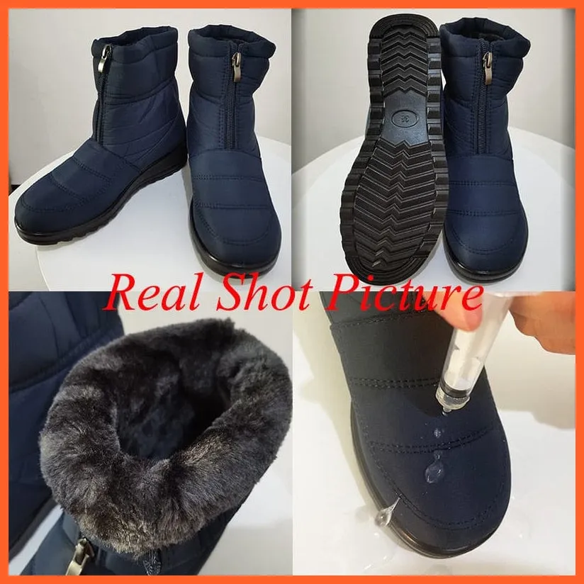 Waterproof Snow Boots For Women | Winter Warm Plush Front Zipper Non Slip Cotton Padded Shoes