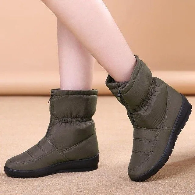 Waterproof zipper faux fur warm ankle boots