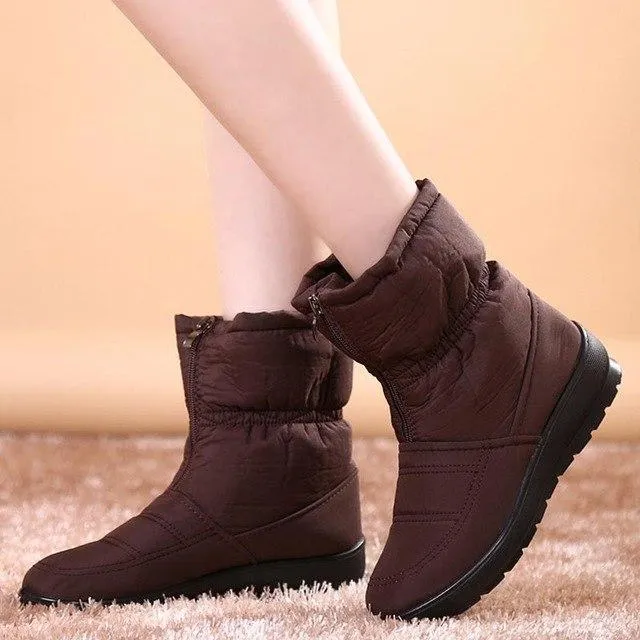 Waterproof zipper faux fur warm ankle boots