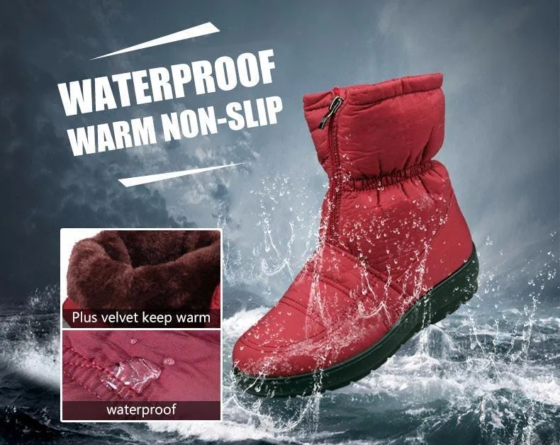 Waterproof zipper faux fur warm ankle boots