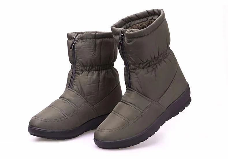 Waterproof zipper faux fur warm ankle boots