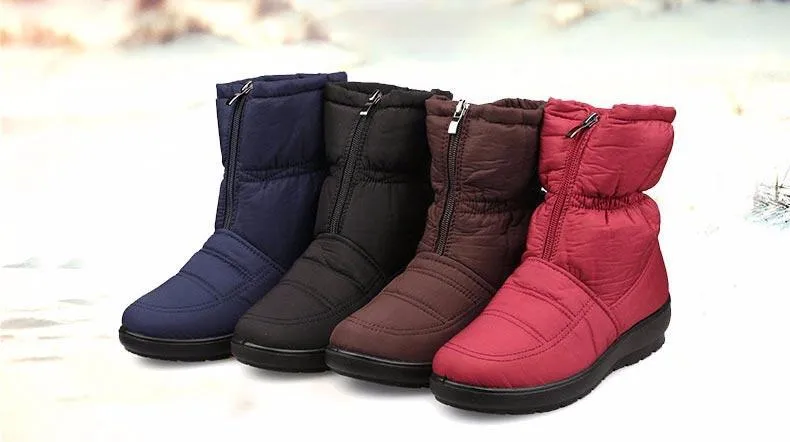 Waterproof zipper faux fur warm ankle boots