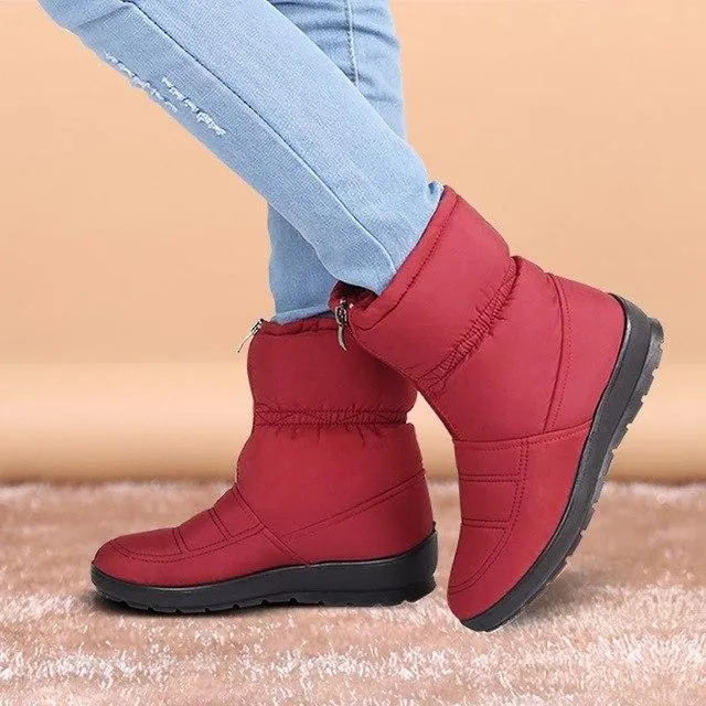 Waterproof zipper faux fur warm ankle boots