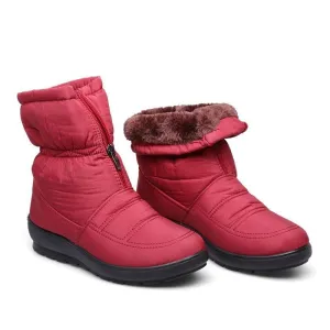 Waterproof zipper faux fur warm ankle boots