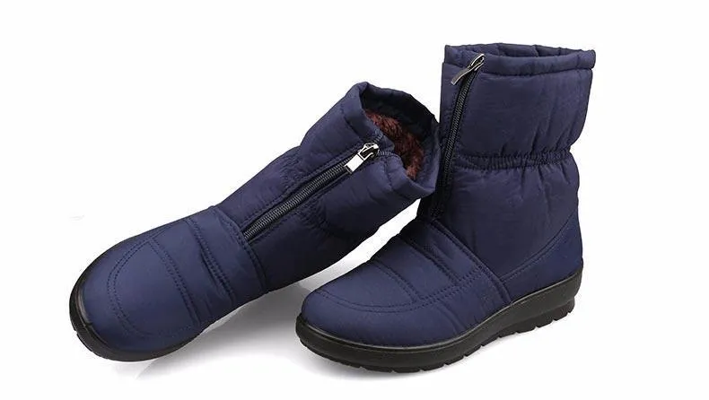 Waterproof zipper faux fur warm ankle boots