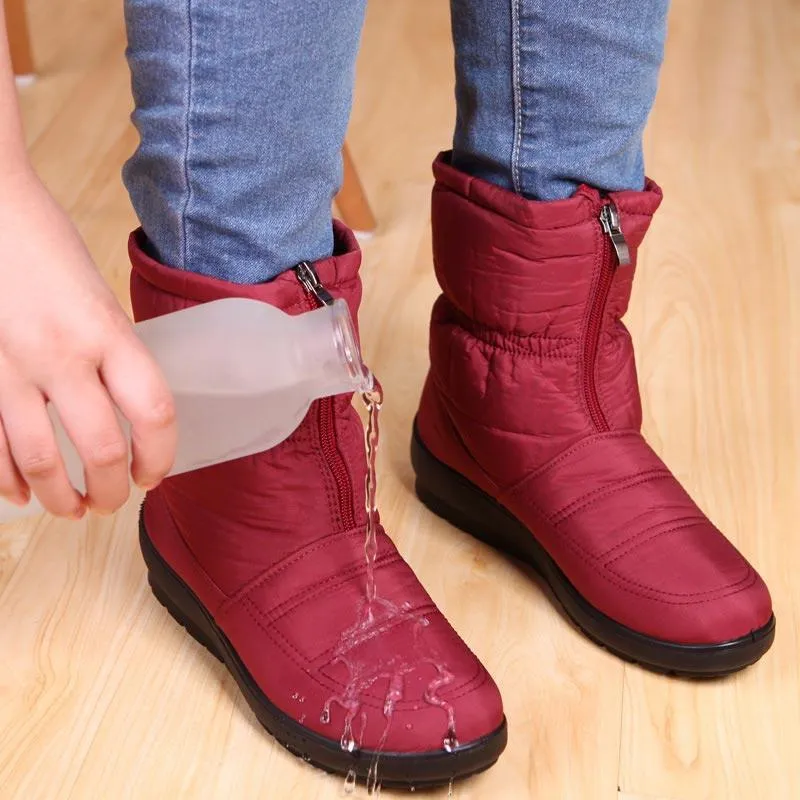 Waterproof zipper faux fur warm ankle boots