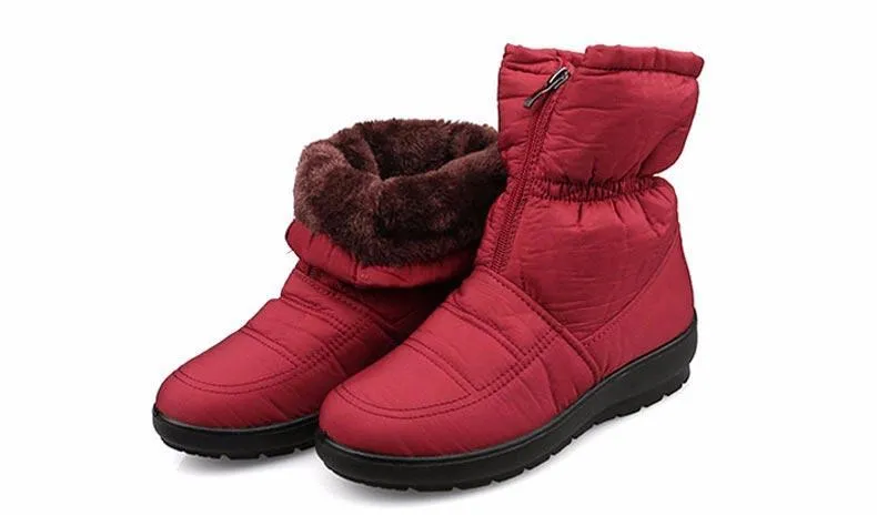 Waterproof zipper faux fur warm ankle boots
