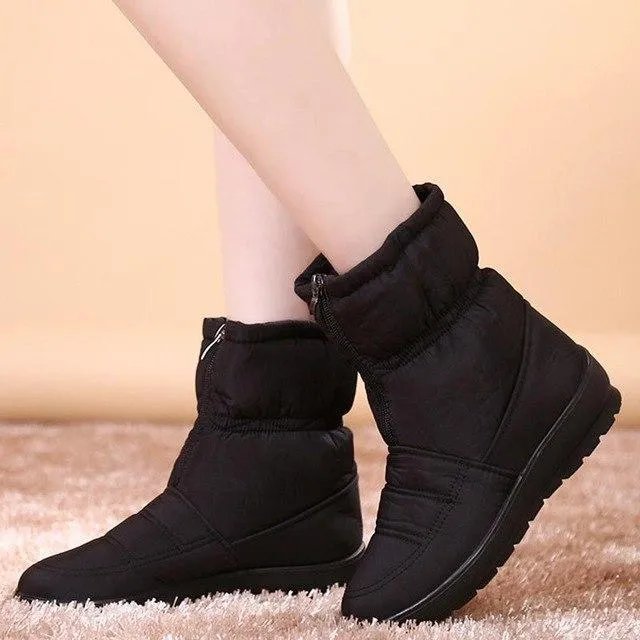Waterproof zipper faux fur warm ankle boots