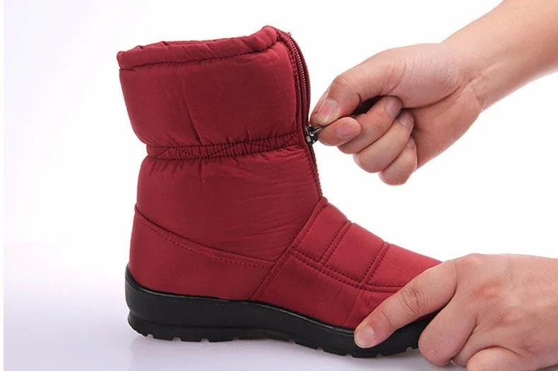 Waterproof zipper faux fur warm ankle boots