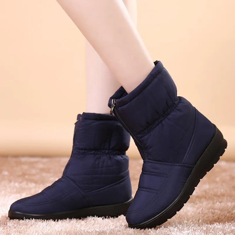 Waterproof zipper faux fur warm ankle boots