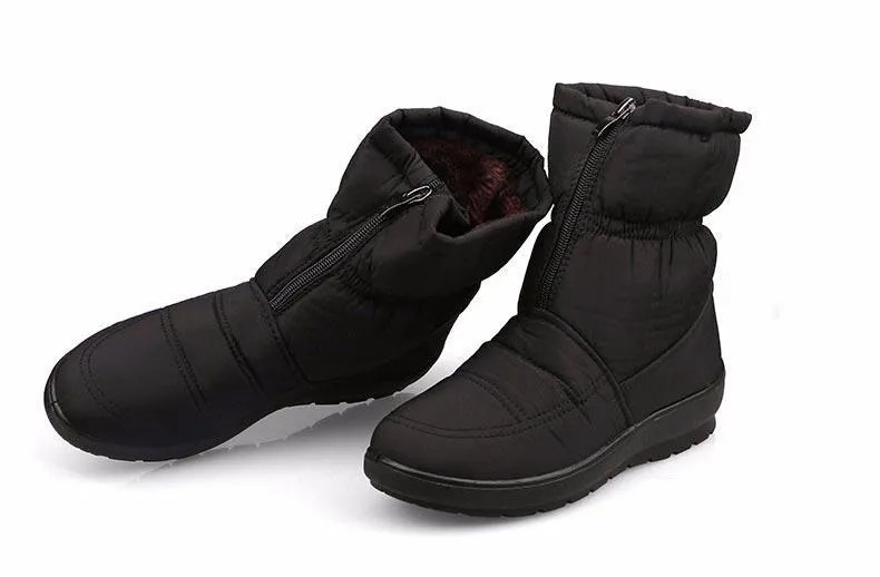 Waterproof zipper faux fur warm ankle boots