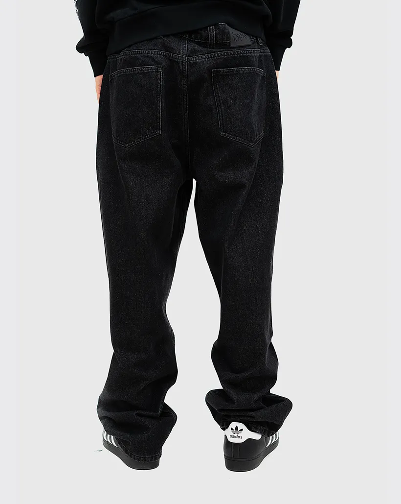 Welcome Immortal Loose Straight Leg Denim Jeans - Washed Black