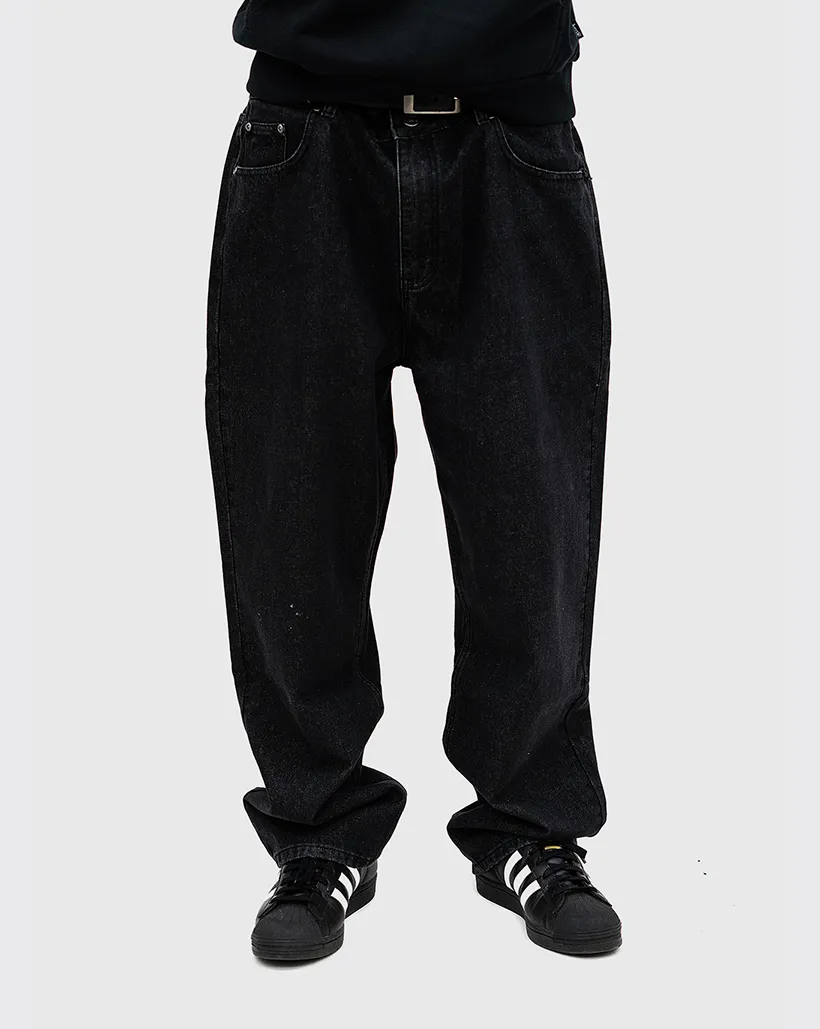 Welcome Immortal Loose Straight Leg Denim Jeans - Washed Black