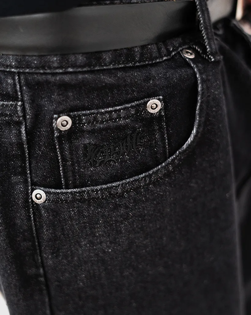 Welcome Immortal Loose Straight Leg Denim Jeans - Washed Black